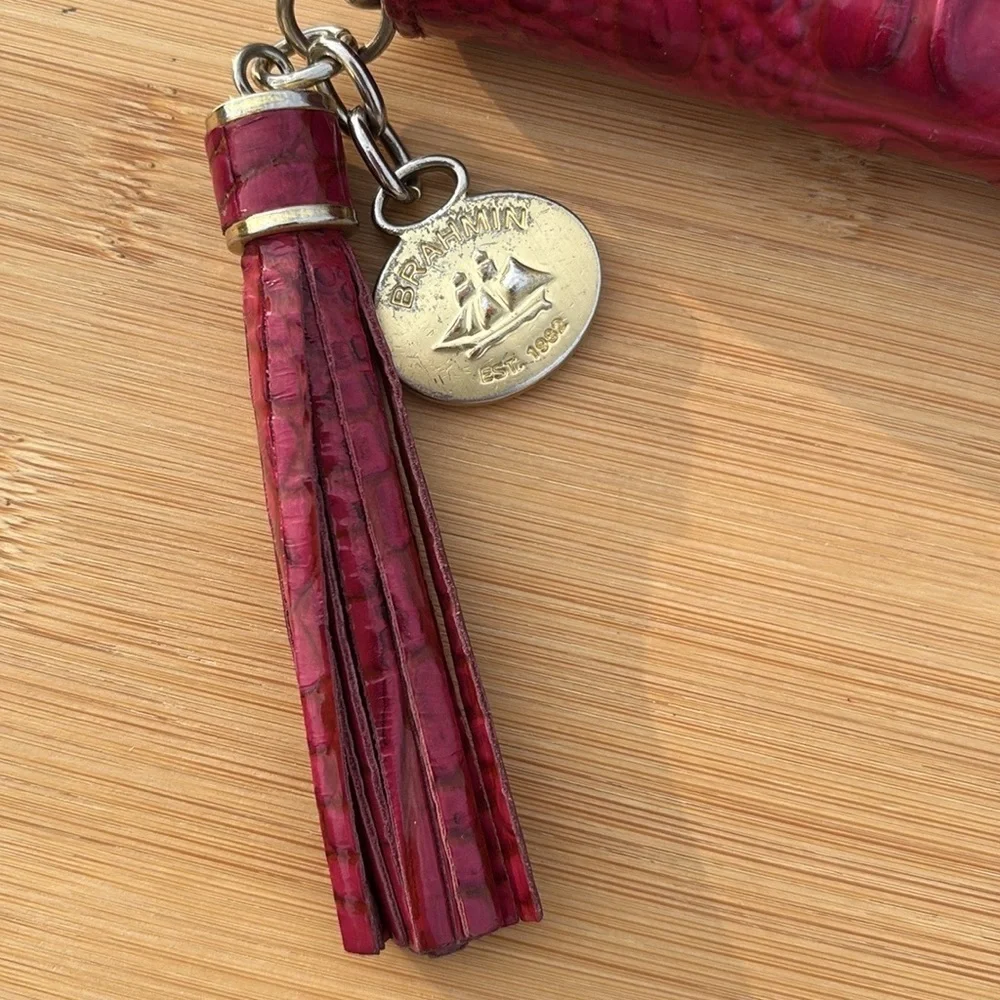 Brahmin Vintage Genuine Leather Magenta Bifold Snap Close Wallet Charm & Tassel